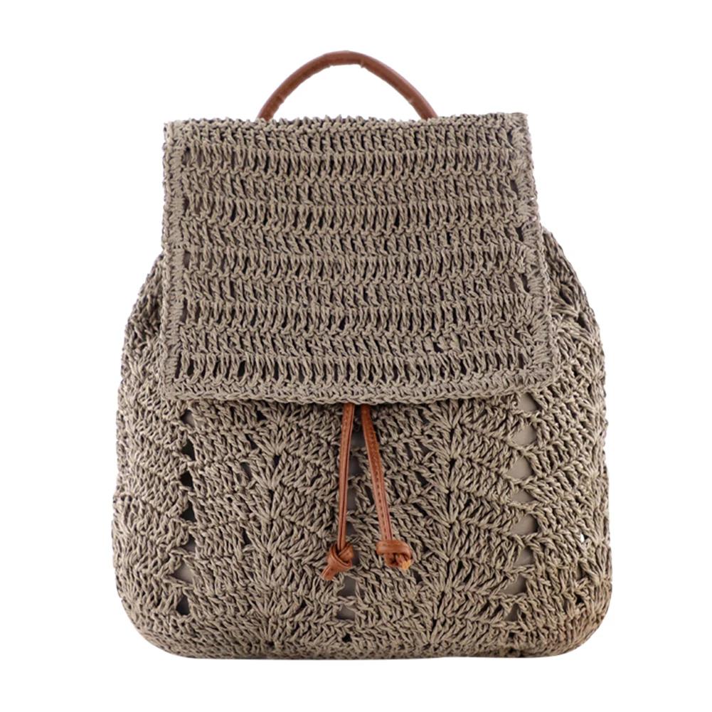 Women Straw Backpack Handmade Woven Casual Beach Holiday Shoulders Bucket Bag