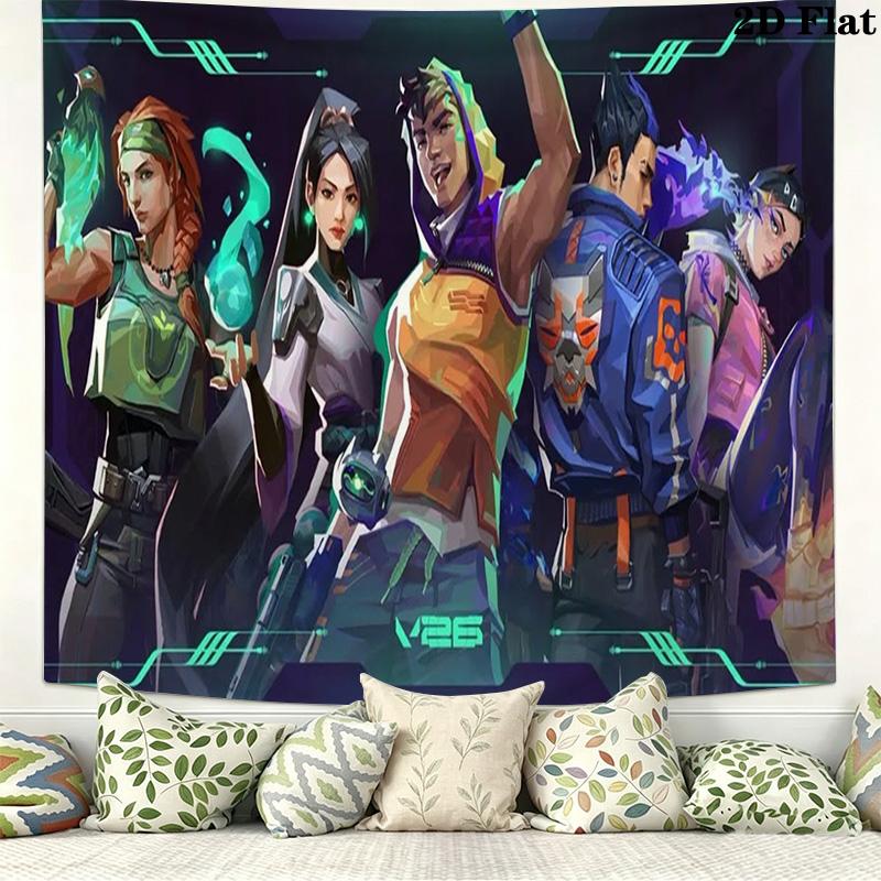 Valorant Game Wall Tapestry Aesthetic Wall Hanging Printed Fabric Blanket Decorative Tapestries for Bedroom Living Room Home Decor