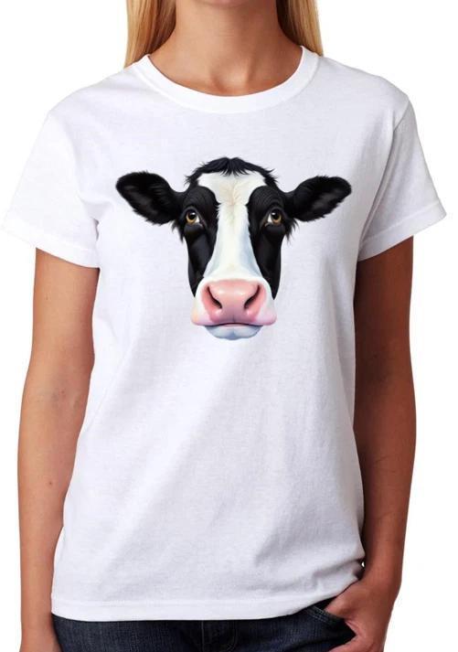 Cow T-Shirt Ladies Fitted Tee Womens Fashion Top L