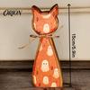 Gothic Style Autumn Tabletop Accents Rustic Wooden Cat Ornament, Vintage Halloween/Flower Wood Signs, Retro Farmhouse Shelf Display Distressed Animal