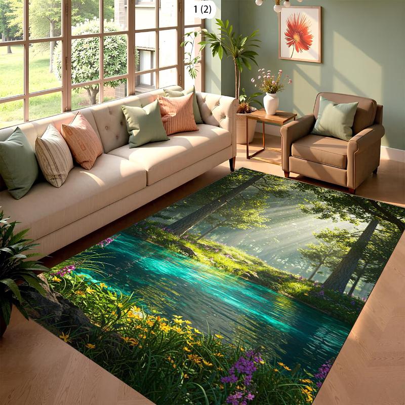 3D Stream Valley Water Carpet Mat Rug Home Decoration Living Room Bedroom Floor Decor Nature Forest Creek Scene Non Slip Rugs