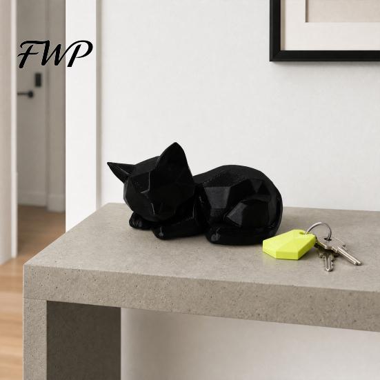 Fine Craftsmanship Figurine 3D Printed Sleeping Cat Figurines, Geometric Statue, Minimalist Cute Small Desk Decorations Art Crafts Decoration for Home