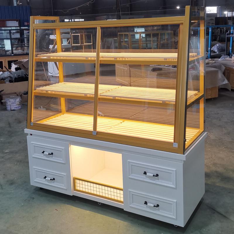 In-Stock Bakery Display Cabinet: Solid Wood & Wrought Iron Island with Drawers for Bread, Pastries, and Fried Goods