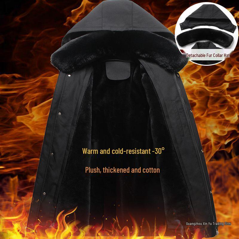 Dad's Winter Outfit: Velvet Thickened Cotton Jacket for Middle-Aged Men, Warm Mid-Length Padded Jacket for 50+