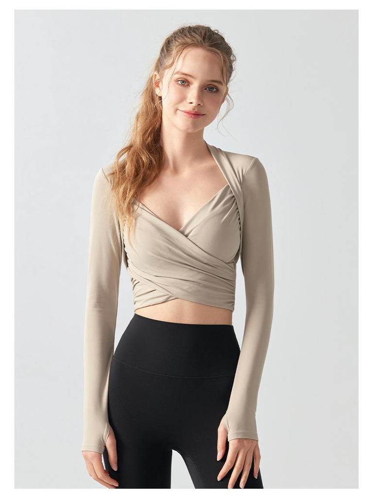 Women's Long Sleeve Yoga Top with Fixed Cups - Autumn/Winter Pilates Fitness Wearing Apparel