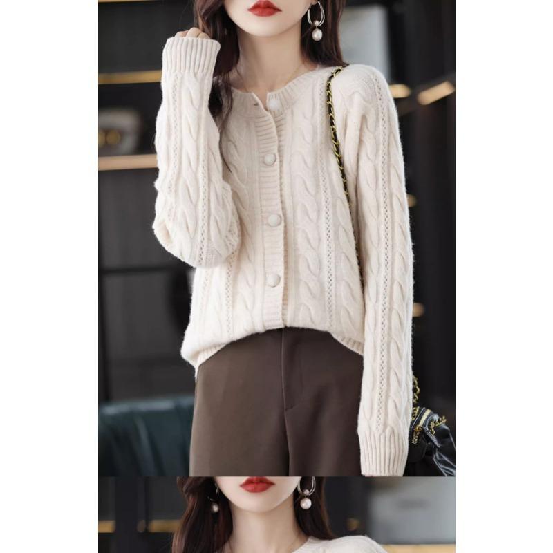Cardigan Tricoté torsadé pour femme Court ample Automne Nouvelle Collection