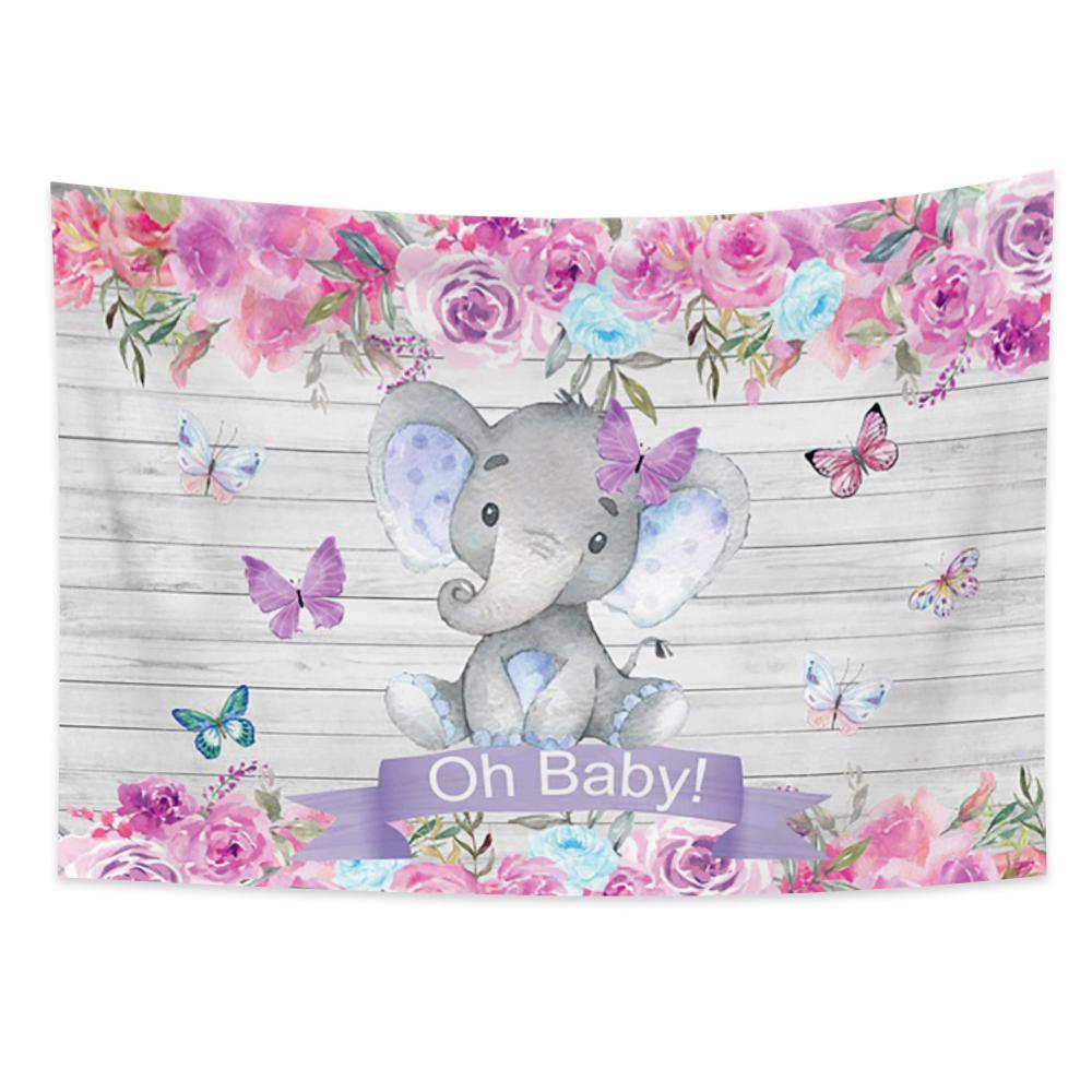 

Кавайный мультяшный гобелен со слоном, настенный гобелен с цветком и бабочкой, настенный художественный декор для гостиной, спальни, домашнего декора 100X75CM