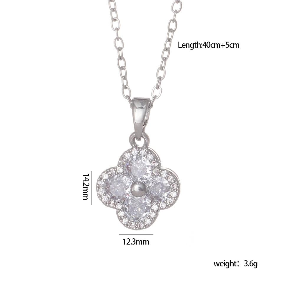 Náhrdelník Dámský Měděný Set Zirkonia Módní Lehký Luxus Senior Smysl Přívěsek Čtyřlístek Temperament Všestranný Řetízek na Klíční Kost