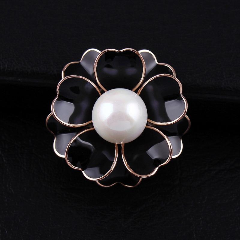 Camellia Pearl Oil Flower Brooch, Grand Carver Button Brooch, Women's Suit Accessory Shawl Button