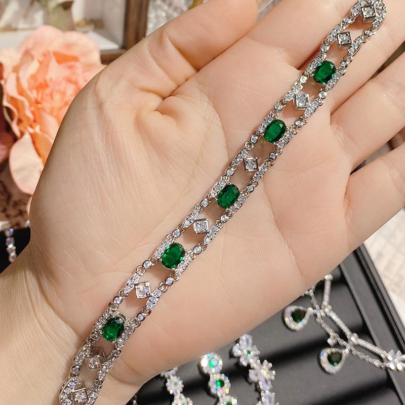 Camellia Women's High-End Elegant Artificial Emerald Bracelet Full Diamond Imitation Tourmaline Jewelry