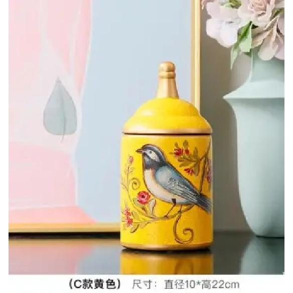 American Ceramic Storage Tank Pastoral Bird Printing Utensil Multifunction Tea Coffee Cup Painted Ceramics With Lid Jewelry Box