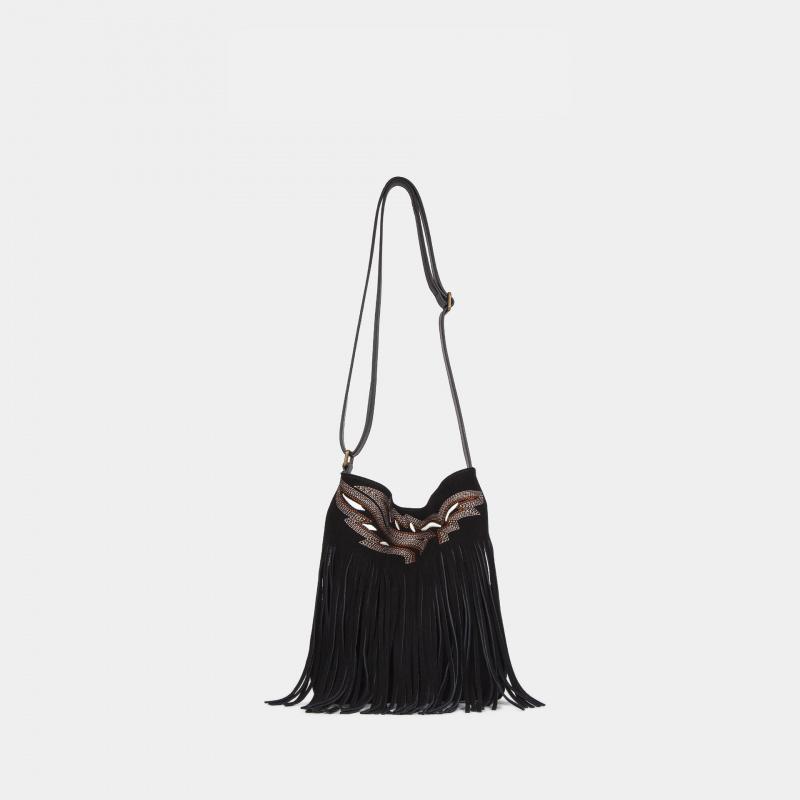 "Hippie" fringed embroidery craft, frosted leather, adjustable crossbody bag