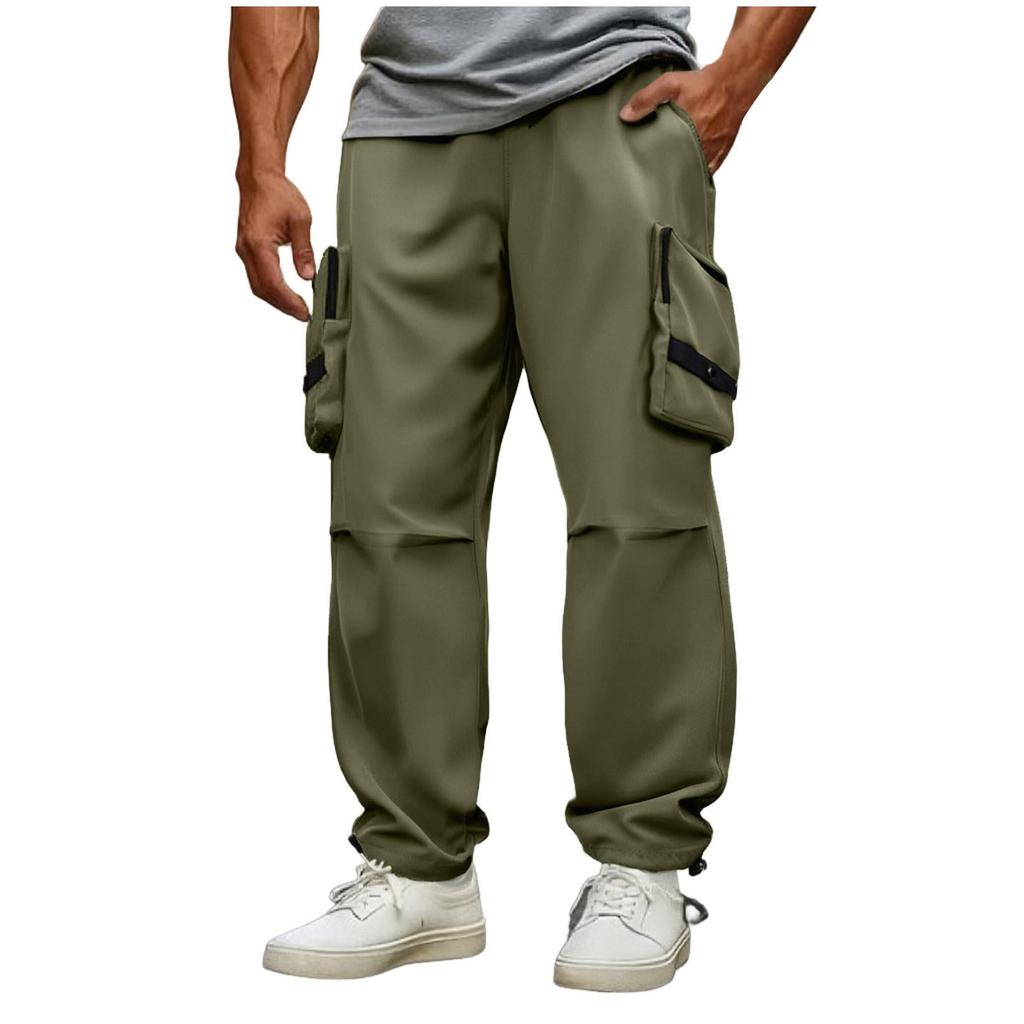Men's Quick-Dry Multi-Pocket Cargo Wide Leg Pants, Athletic Casual Loose Fit Trousers