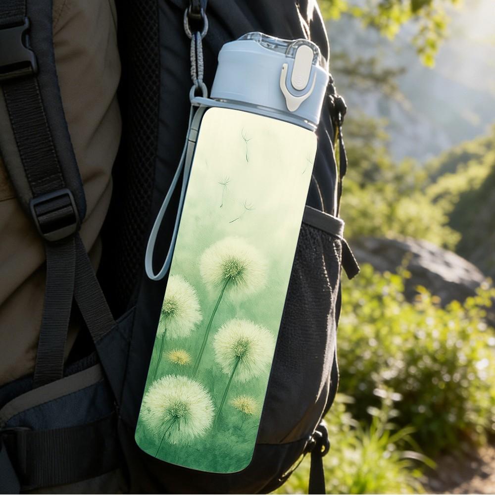 1PC Soft Green Misty Wild Floral Print 750ml Color Plastic Sports Water Bottle Leakproof Flip Straw Lid Suitable for Sports Office Home Use