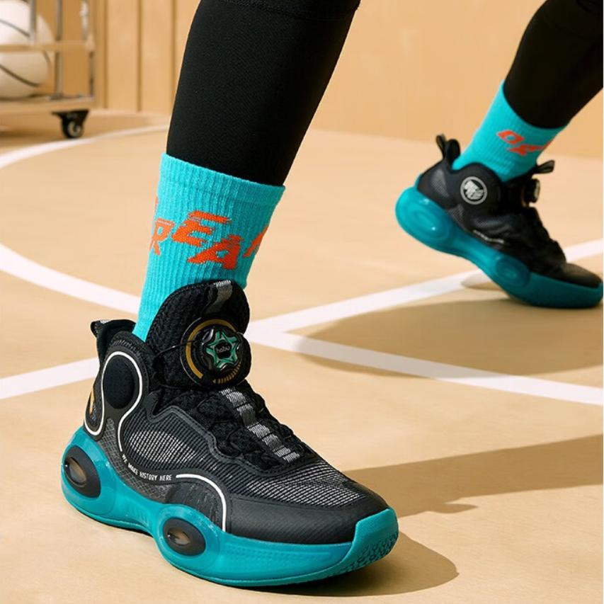 Anta Shaped 3 Comfortable Sports Shock Absorbing Wear Resistant Breathable Mid Top Basketball Shoes Kids Sneakers Black White 312331102-4