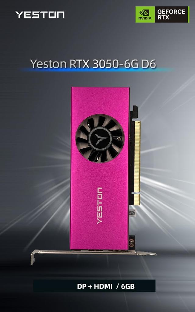 Yeston GeForce RTX 3050 6GB GDDR6 Low Profile Mini Graphics Card (with Half-Height Stop)