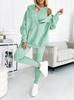 1116 European and American new women's clothing sports and leisure hooded pocket sweater threaded slim trousers set