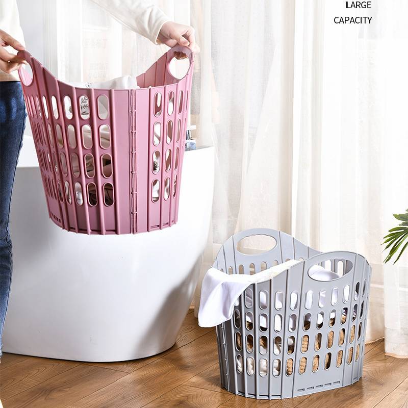 Plastic Collapsible Laundry Basket With Handle For Home Bathroom Storage And Wall Mounting