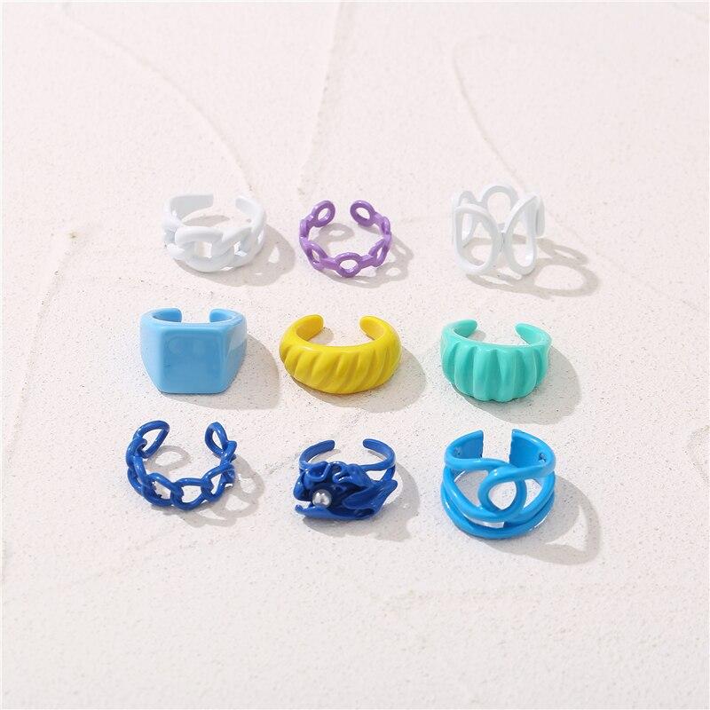 17KM Mode Geometrische Bunte Tropfen öl Ringe Set Für Frauen Mädchen Candy Farbe Metall Hand Bemalt Ringe Geschenke Schmuck