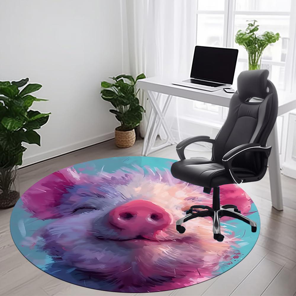 1pc Piggy Smlie Office Round Area Rug, Indoor Mat Suitable ForOffice, Under Office Chairs Bedroom Living Room Home Decor, Room Deco  D084