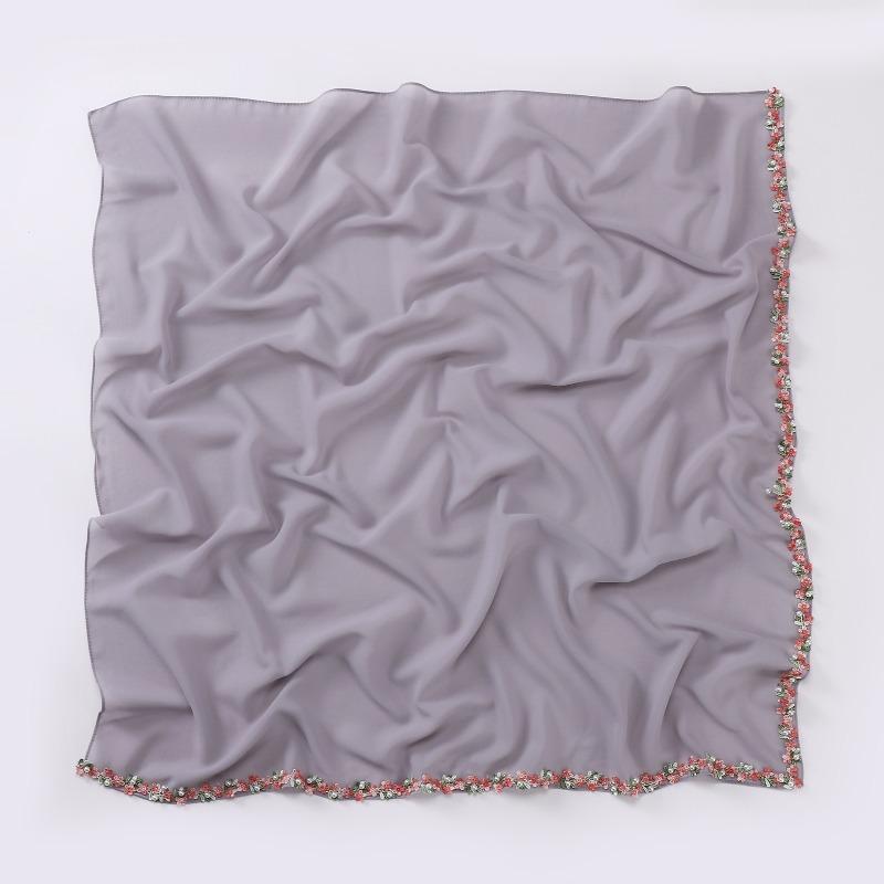 Chiffon small flower lace bead scarf Malaysian headscarf Hui gauze scarf female fresh and sweet square scarf