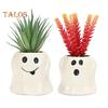 Ghost Planter Ceramic Cute Ghost Flowerpot Halloween Ghost Pot with Funny Expressions Gift for Succulent Lovers