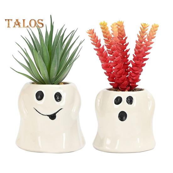 Ghost Planter Ceramic Cute Ghost Flowerpot Halloween Ghost Pot with Funny Expressions Gift for Succulent Lovers