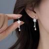 Real 925 Silver Flower Short Chain Tassel Stud Earrings For Women Classic Fine Jewelry Niche Light Accessories