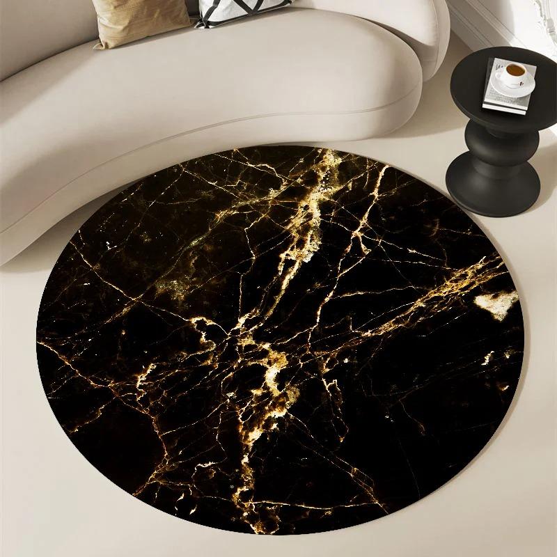 Nordic Green Gold Black Marble Round Carpet Modern Home Bedroom Living Room Decoration Round Rugs Balcony Bathroom Anti-slip Mat