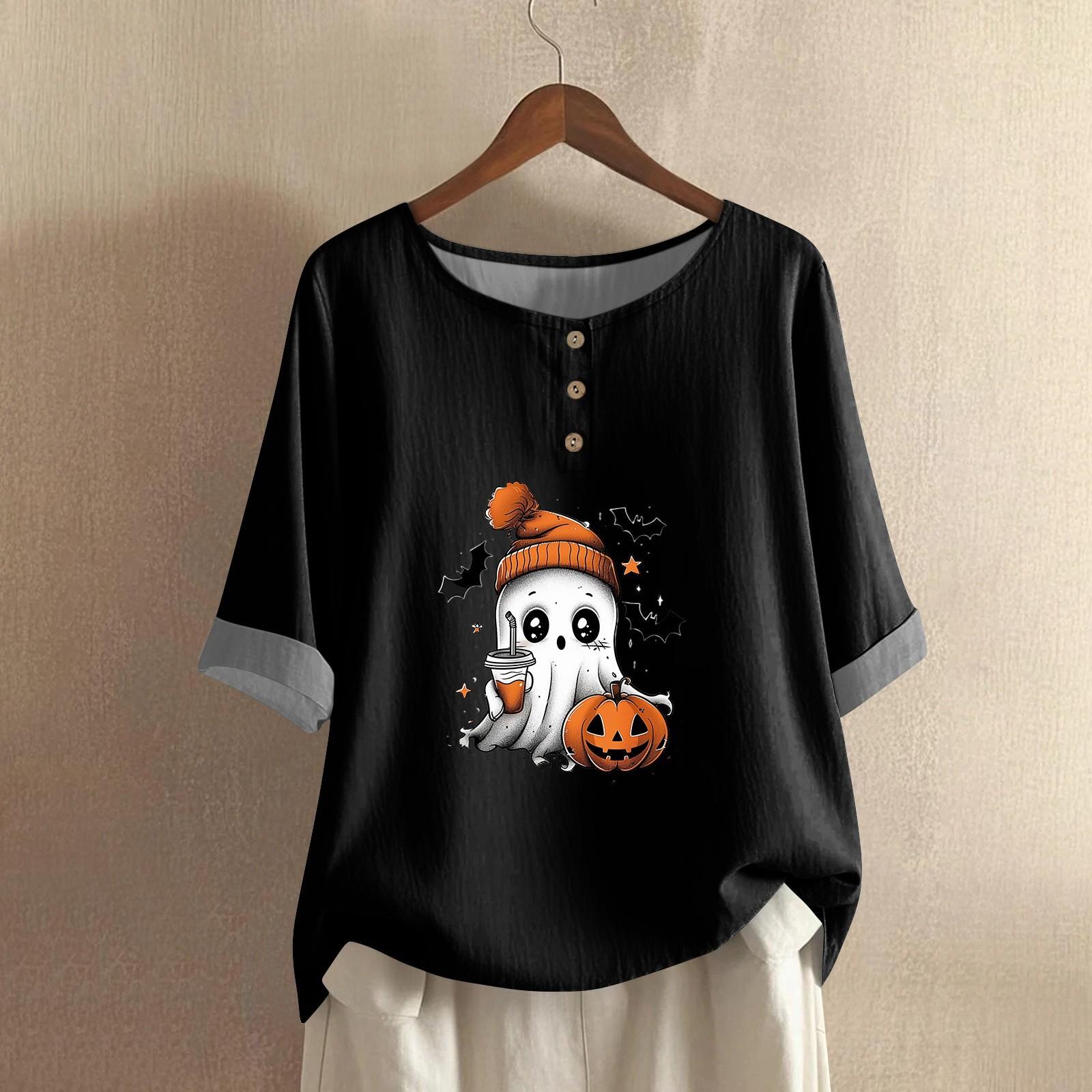 

Женская модная и повседневная рубашка с полурукавом, круглым вырезом, принтом, из хлопка и льна, блузка-топ XXL