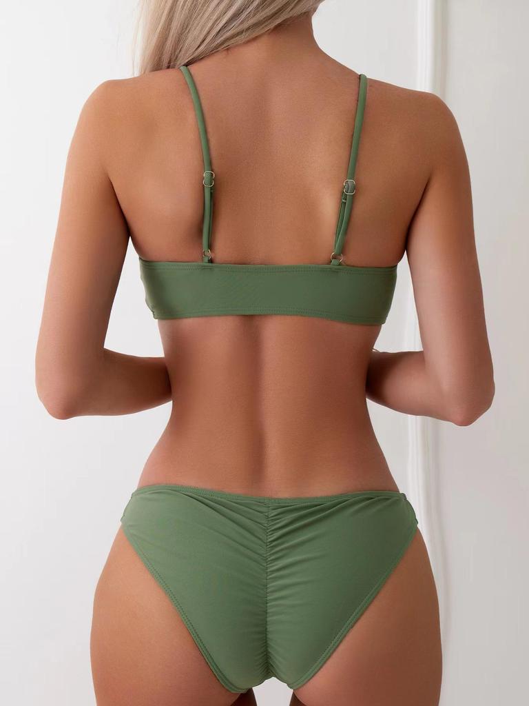 2024 European and American Lace-up Solid Color Sexy Two-piece Bikini