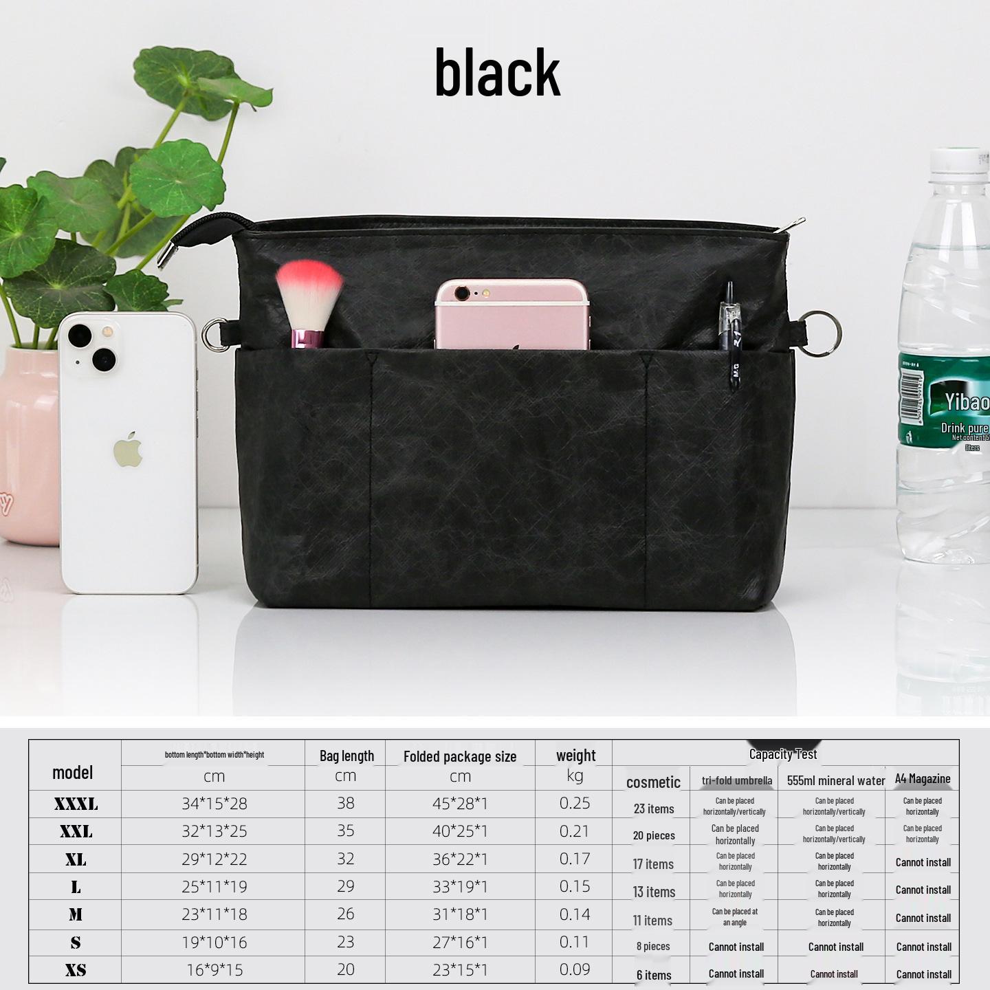 

Red Tadpole Large Capacity Wrinkled DuPont Paper Makeup Storage Bag X-Small (16*9*15, Opening 20cm) чёрный