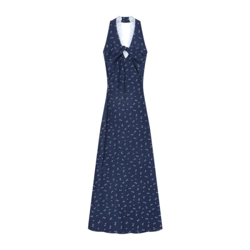 Kink lace neck sling floral dress women s summer new seaside vacation beach dress S