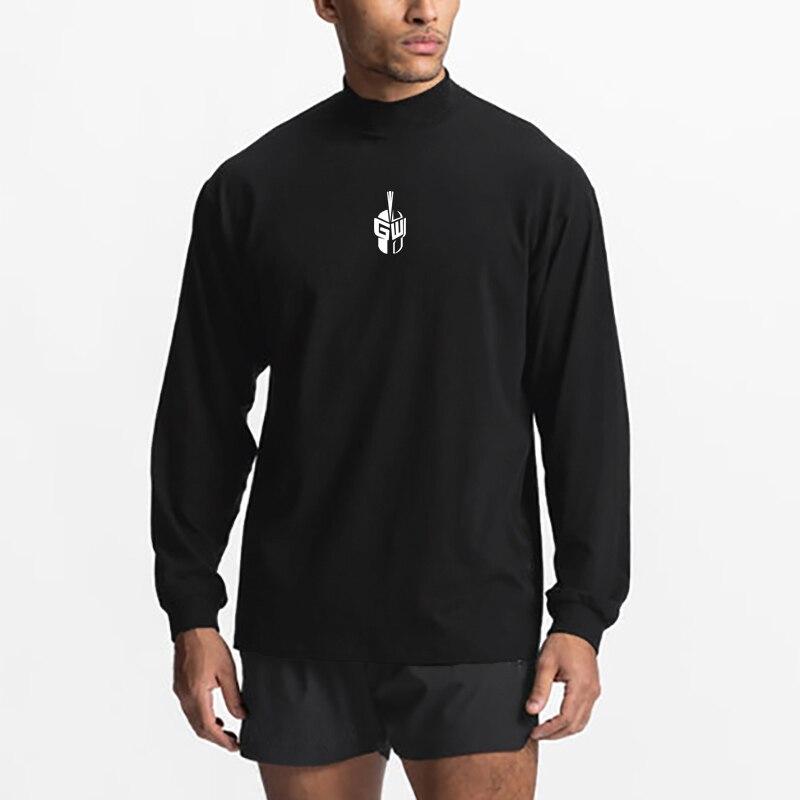 Mens Running Fitness Sporting High-collar Long Sleeve Tshirt Fashion Oversized Clothing Bodybuilding Fashion Casual T Shirt