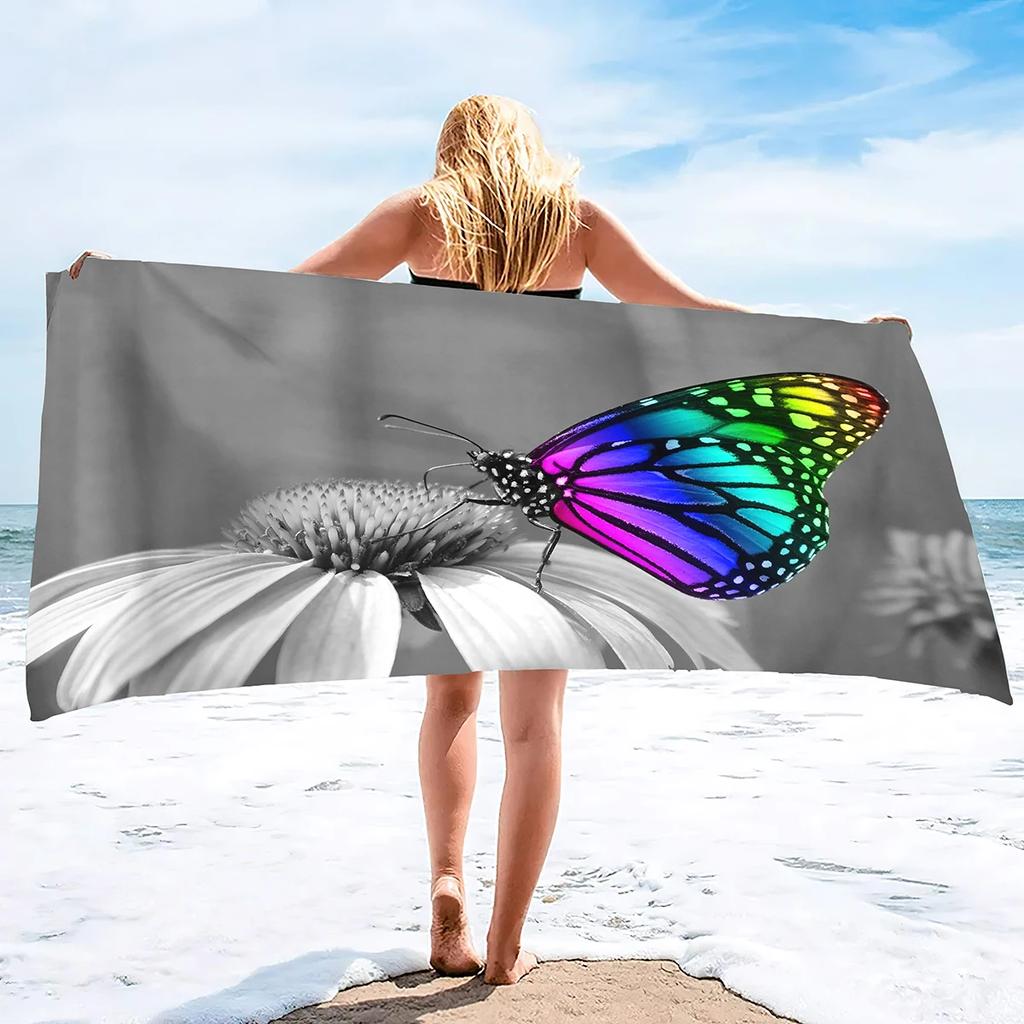 Butterfly Beach Towel Soft Floral Beach Blanket Absorbent Quick Dry Bath Towels Pool Travel Beach Towels for Adults Swim Cover
