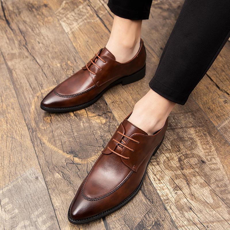 Men's Pointed Leather Shoes Business Dress Shoes Plus Size Derbies Leather Shoes