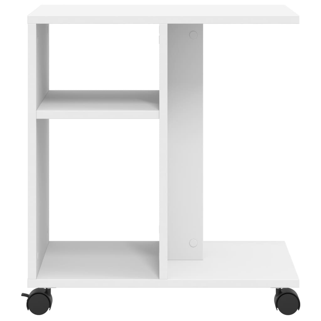 Mobile Side Table with Wheels, Open Storage System Suitable for Living Room, Bedroom, and Bathroom, White 50x30x55 Cm