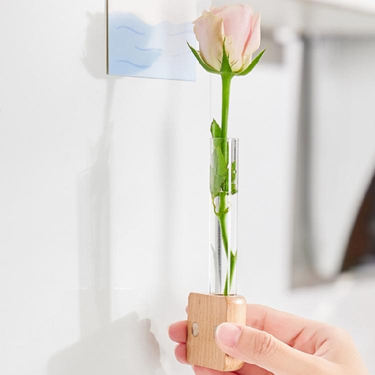 Decorative Wood Test Tube Vases With Magnetic Base Hydroponic Plant Display Vases Refrigerator Magnet For Home Decors