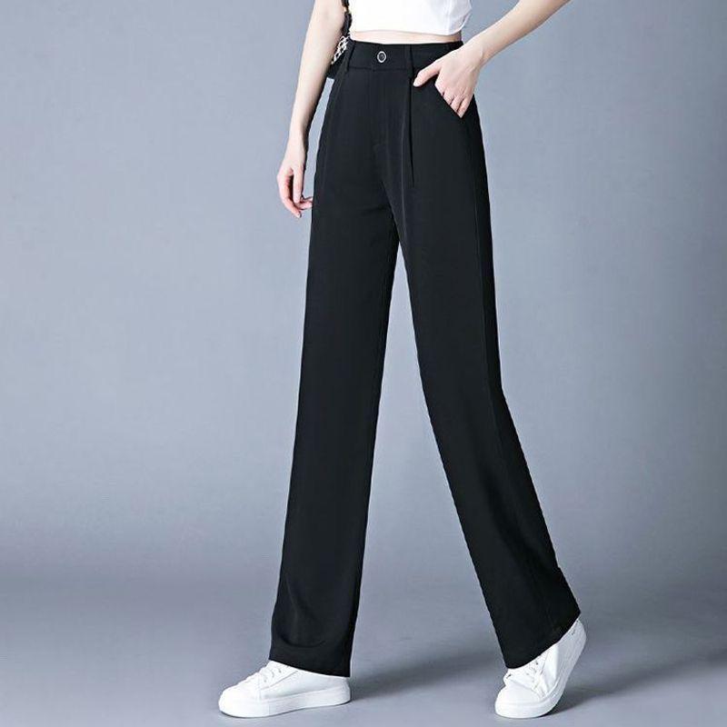 Schwarze Weitbeinige Anzugshose Damen Sommer Dünn Hochtailliert Locker Gerade Lässig Freizeit Bodenlange Hose