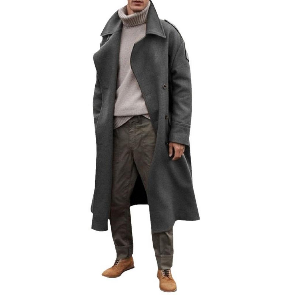 Men's Extended Knee-length Trench Coat Long Overcoat Outwear