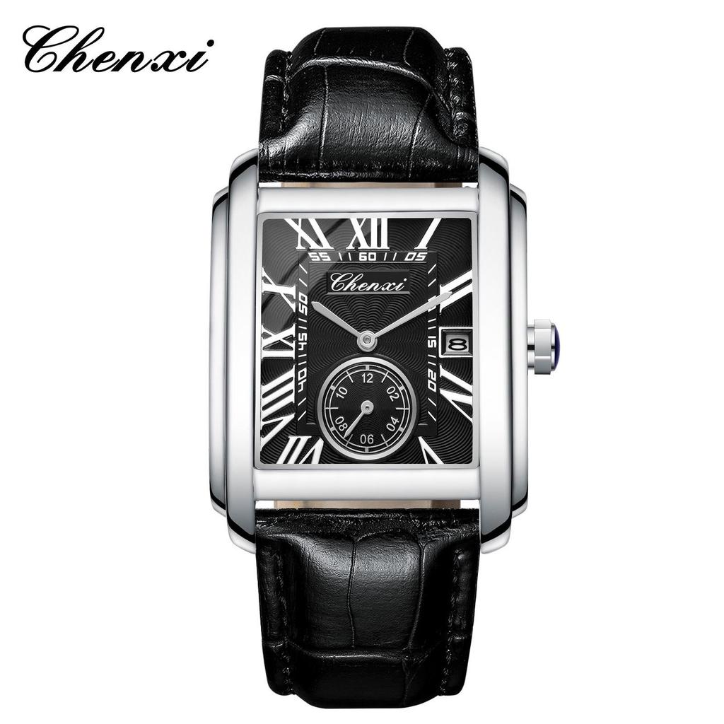Douyin Trendy Square Quarzuhr mit Lederarmband – Marke Morning Dawn für Herren