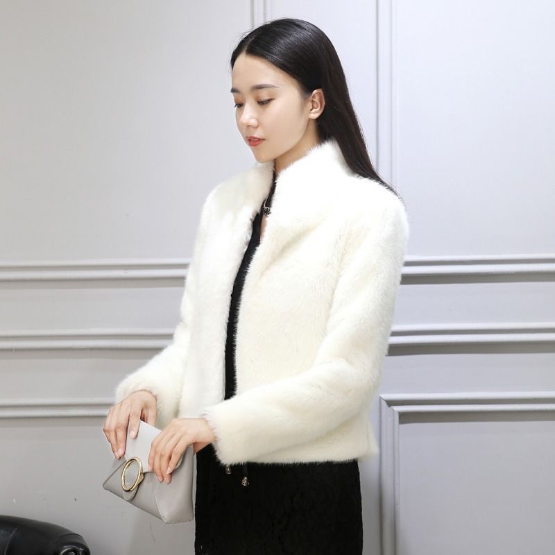 Fur jacket women's short autumn and winter new imitation rabbit fur jacket imitation fur fox hair warm jacket elastane