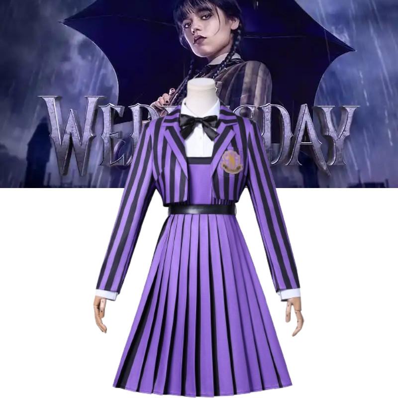 Purple Cosplay Addams School Uniform Costume Halloween Party Gift