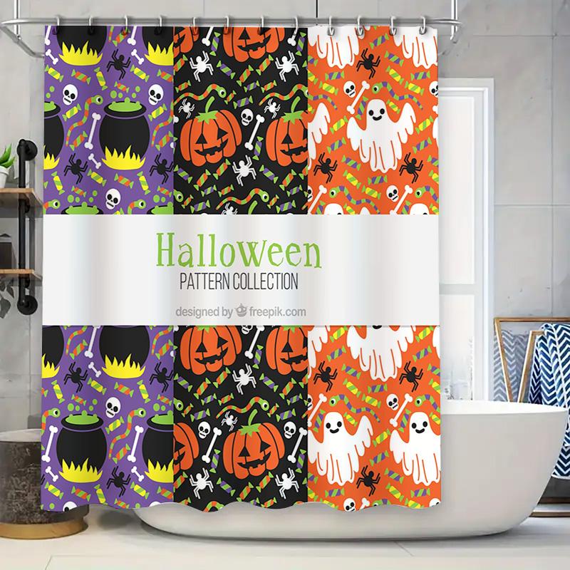 

Halloween Pattern Shower Curtain Set For Bathroom Decoration Washable Polyester Fabric With Haunted House Ghost Design In Multip 90x180cm