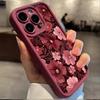 Elegant Red Floral Pattern Silicone Phone Case For iPhone 17 16 Pro Max 15 14 13 12 11 17Air Mobile Protective Case Funda Cover