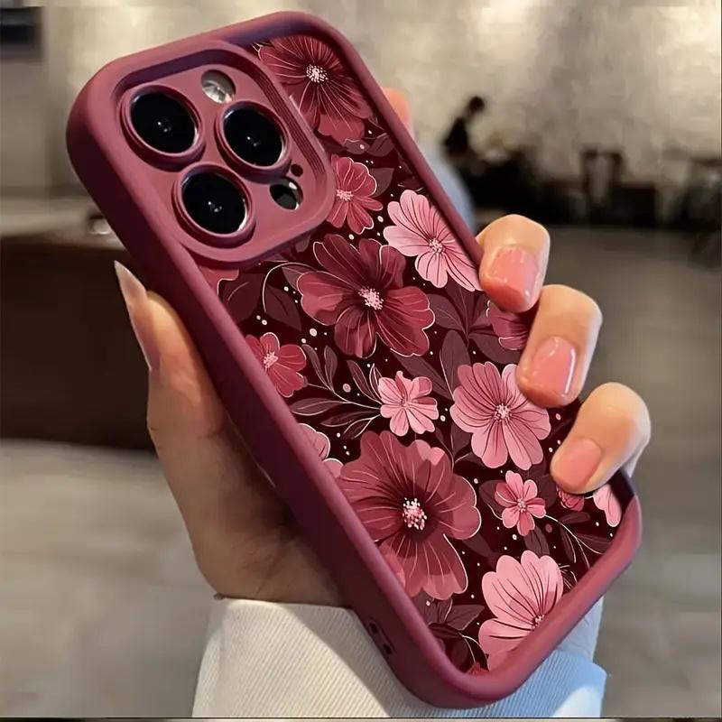 Elegant Red Floral Pattern Silicone Phone Case For iPhone 17 16 Pro Max 15 14 13 12 11 17Air Mobile Protective Case Funda Cover