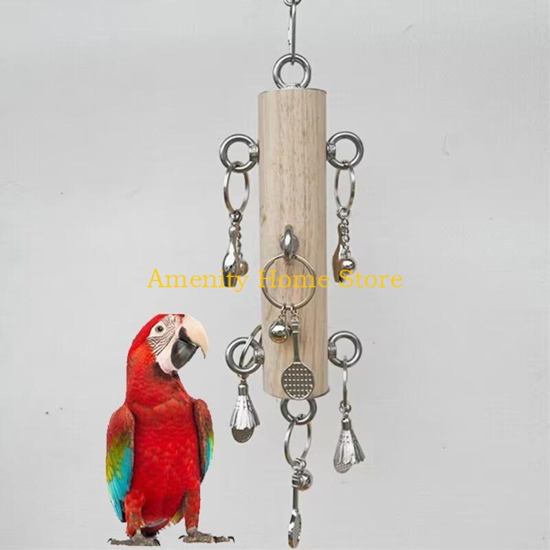 Juguete para Pájaros F26C Juguete Colgante para Jaula de Pájaros Juguete Natural de Tirar con Anillas Metálicas Juguete para Masticar Loros Juguete Rompecabezas de Rasgar para Cacatuas
