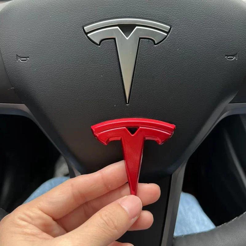 Car Sticker Tesla ABS Car Steering Wheel Rear Trunk Badge Overlay Sticker for Tesla Model 3 Model Y Front Hood Cover Emblem Modi