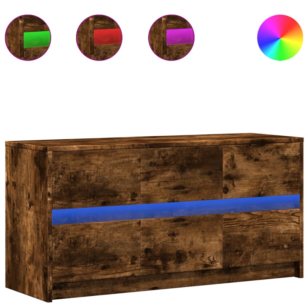 TV Cabinet with LED Lighting Smoked Oak Finish 100 x 34 x 50 cm