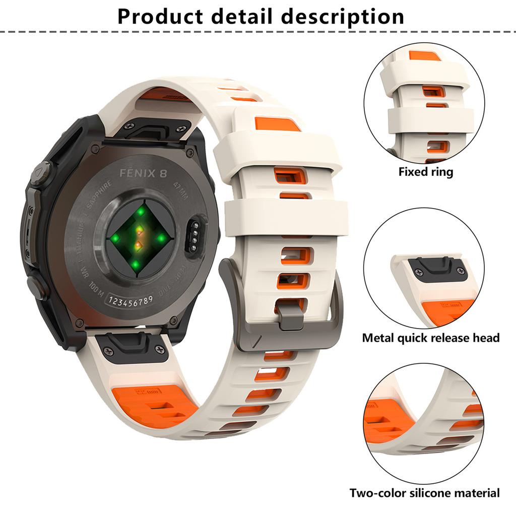 KALEBOL QuickFit 22mm Watch Strap for Garmin Fenix 7 Pro/7/6 Pro Dual Color Silicone Wrist Band